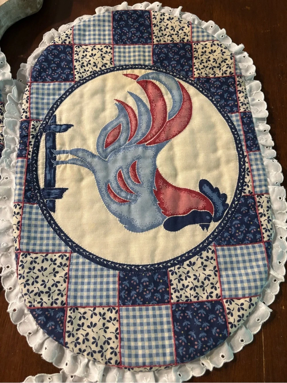 Vtg Cottagecore Chicken Placemats Ruffle Grandma Set of 6